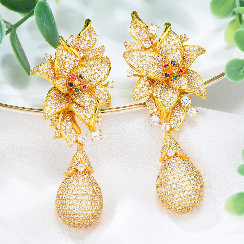 Long Flower Drop Earrings Coco & Dee