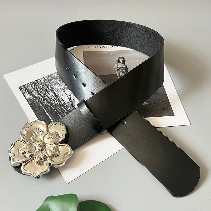 Flower Buckle Leather Belt Coco & Dee