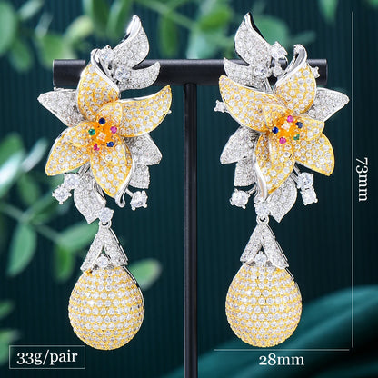 Long Flower Drop Earrings Coco & Dee