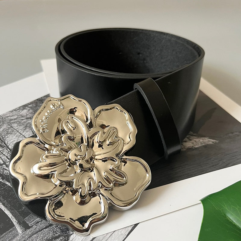 Flower Buckle Leather Belt Coco Dee