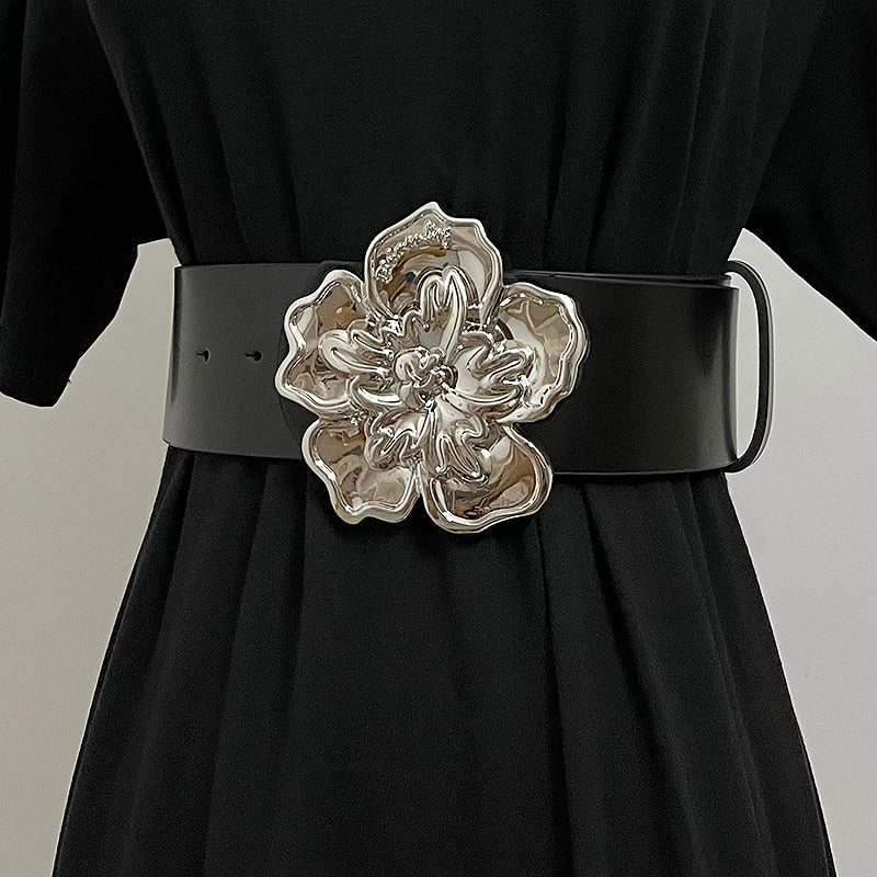 Flower Buckle Leather Belt Coco & Dee